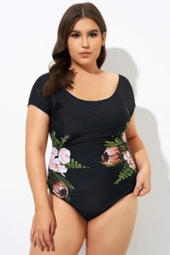 Black Mesh Flower Lady One Piece Swimsuit -Bikini By Muse dsc09186