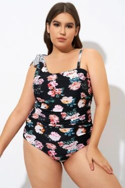Flower One Shoulder Bow One Piece Swimsuit -Bikini By Muse dsc09292