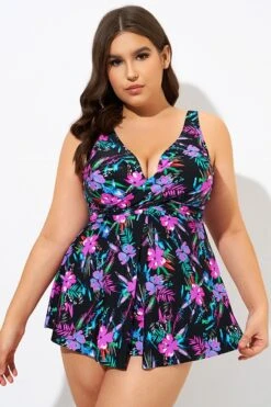 Neon Floral V-neck Twist Unlined Tankini Top -Bikini By Muse dsc09333