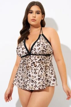 Modern Leopard Print Loop Strap Tankini Top -Bikini By Muse dsc09385