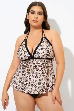 Modern Leopard Print Loop Strap Tankini Top -Bikini By Muse dsc09400