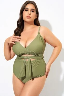 Green Cut Out Wrap One Piece Swimsuit -Bikini By Muse dsc09824