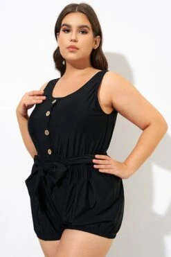 Black Classy Button Romper One Piece Swimsuit -Bikini By Muse dsc09973